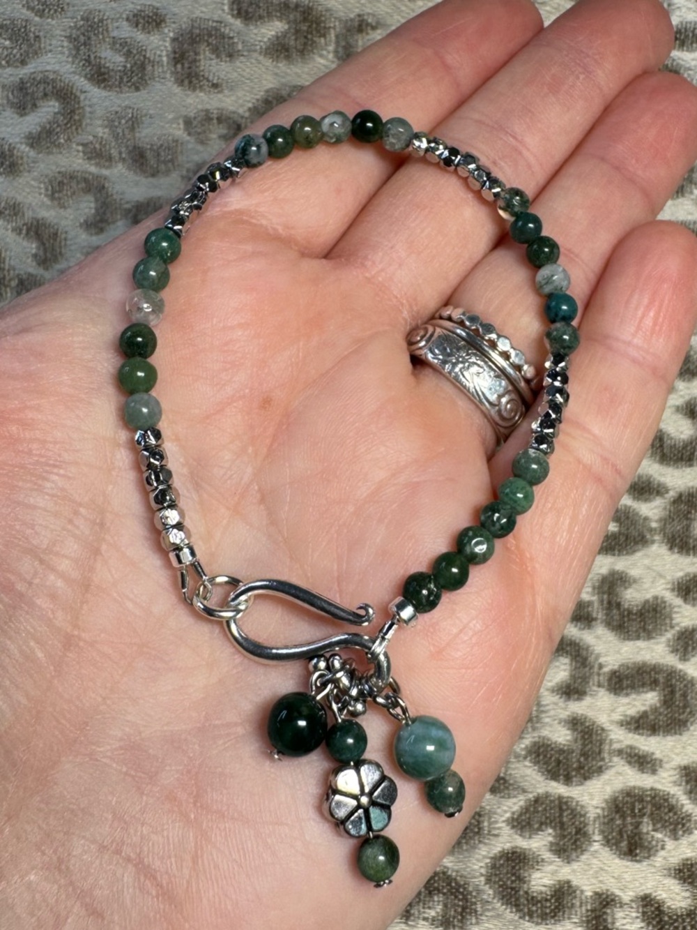 Dainty Moss Agate Crystal Gemstone Charm Bracelet * Stone Of Growth*